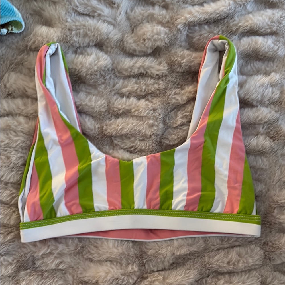 Striped Pink and Green Bikini Top